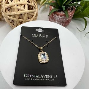 Crystal Avenue 14KT Gold Pl. Stainless Steel Prem. Cubic Zirconium Necklace NEW‎